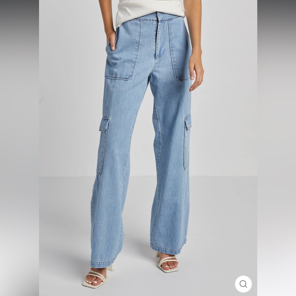 Adroit Atelier Nolan High Waisted Slightly Wide Leg Denim Cargo Pants, Size 8
